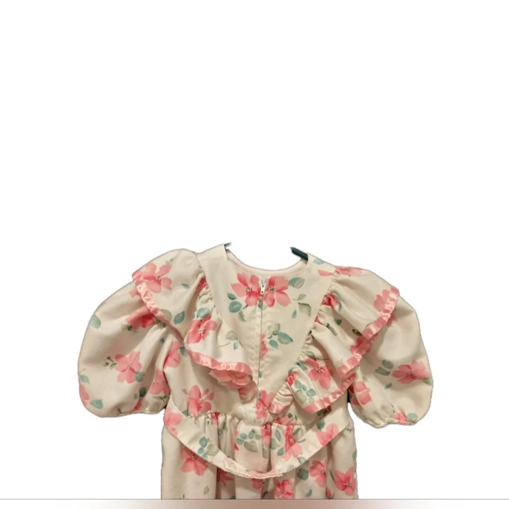 Vintage 80s Nannette Cottagecore Floral Ruffle Dress  Puff‎ Sleeves Size 5 Retro
